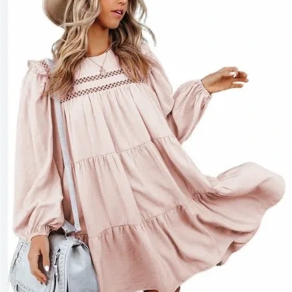 English Factory Trim Detail Babydoll Dress Light Pink XL
